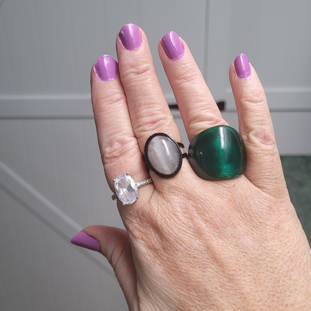 Elegant Gray Agate and Black Oval Ring NWT Handmade